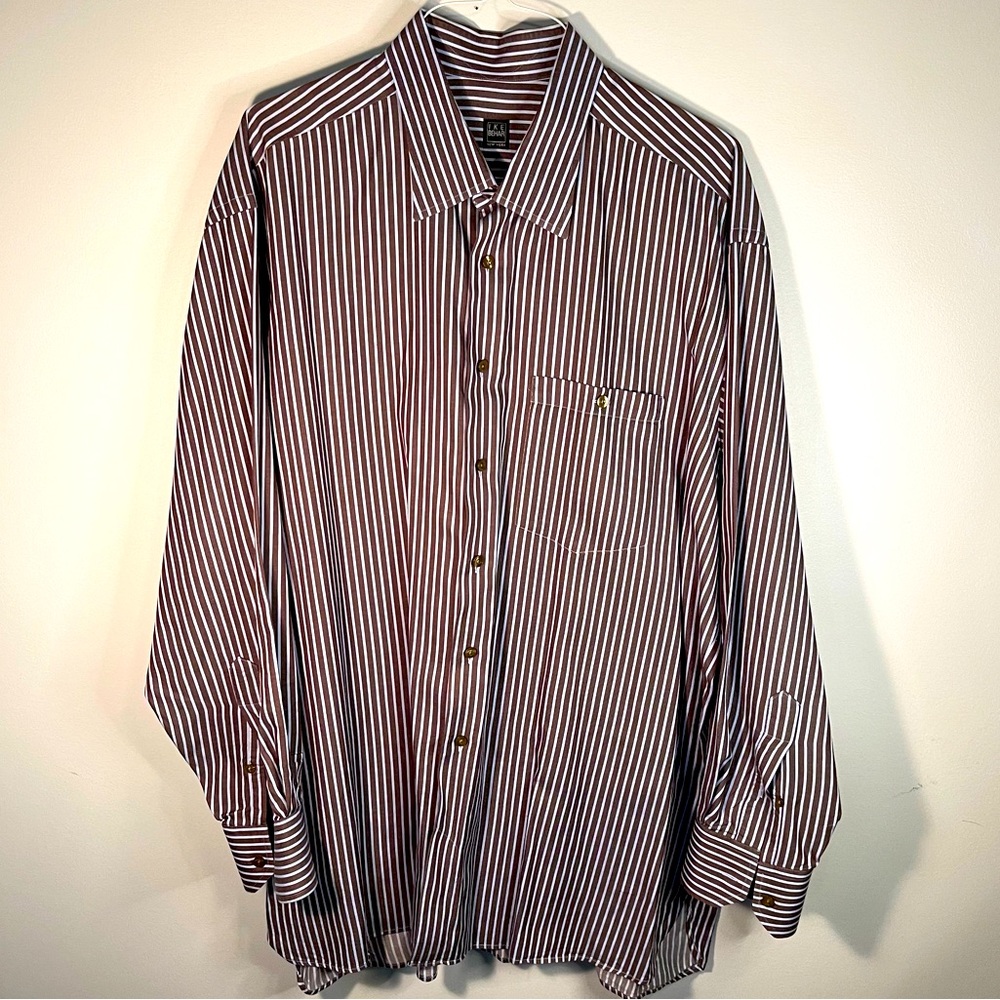 Ike Behar brown/baby blue striped button down shirt 2XL